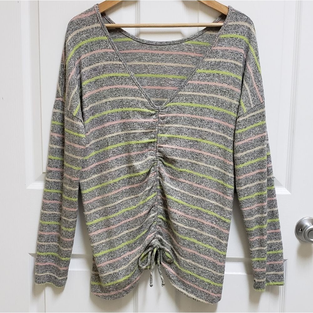 Paper Crane Lazy Sundays Sweater Womens L Multicolor Striped Gathered Center